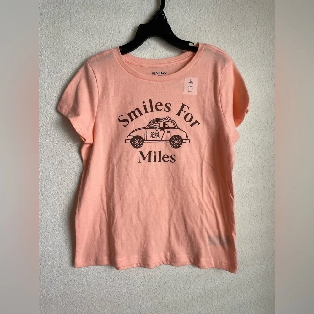 Old Navy Girls Coral Smiles for Miles Graphic Tee size L 10/12-NWT